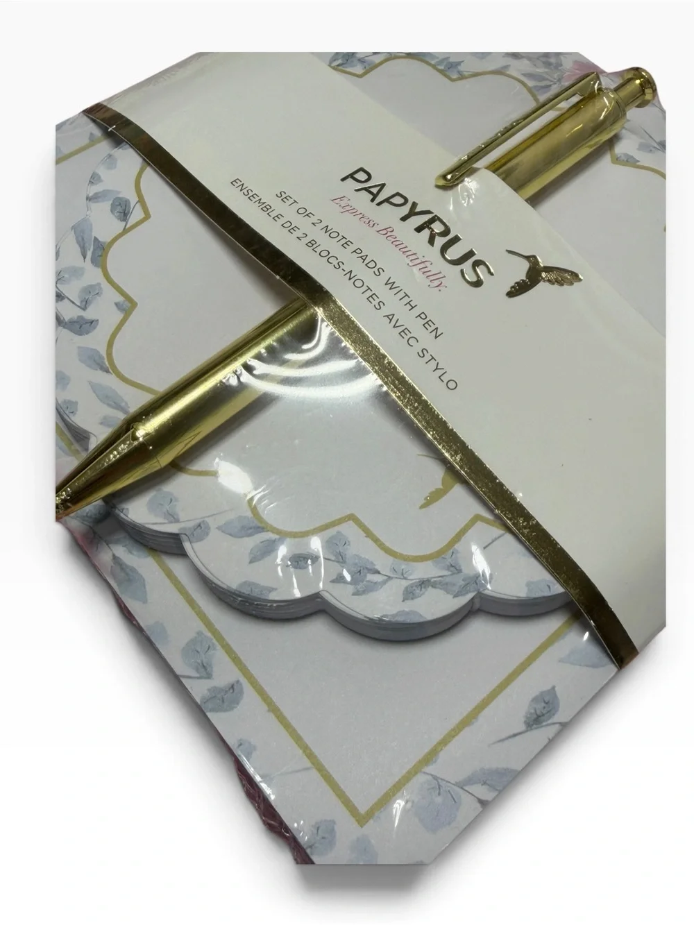 Papyrus Set of 2 Floral Note Pads with Gold Pen – New Sealed
